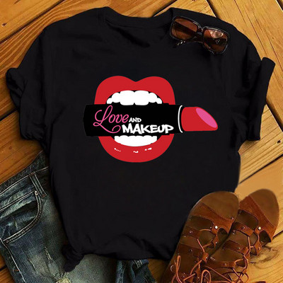 Λατρεύω το μακιγιάζ γυναικεία μπλουζάκια casual μόδας καλοκαιρινά στρογγυλά γυναικεία μπλουζάκια προσωπικότητα street γυναικεία μπλουζάκια