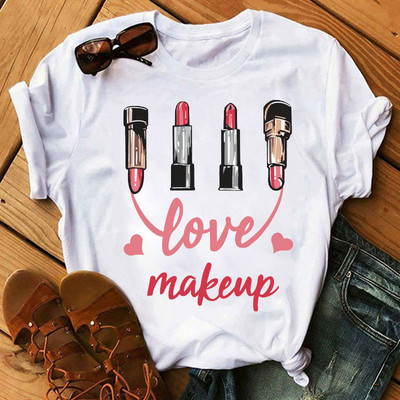 Λατρεύω το μακιγιάζ γυναικεία μπλουζάκια casual μόδας καλοκαιρινά στρογγυλά γυναικεία μπλουζάκια προσωπικότητα street γυναικεία μπλουζάκια