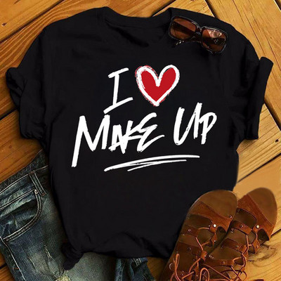 Λατρεύω το μακιγιάζ γυναικεία μπλουζάκια casual μόδας καλοκαιρινά στρογγυλά γυναικεία μπλουζάκια προσωπικότητα street γυναικεία μπλουζάκια