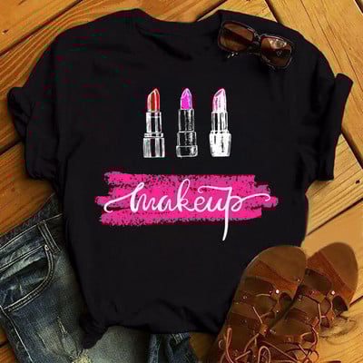 Λατρεύω το μακιγιάζ γυναικεία μπλουζάκια casual μόδας καλοκαιρινά στρογγυλά γυναικεία μπλουζάκια προσωπικότητα street γυναικεία μπλουζάκια