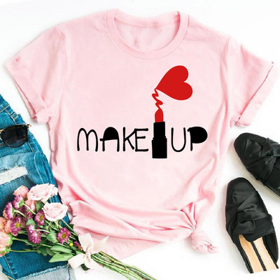 Λατρεύω το μακιγιάζ γυναικεία μπλουζάκια casual μόδας καλοκαιρινά στρογγυλά γυναικεία μπλουζάκια προσωπικότητα street γυναικεία μπλουζάκια