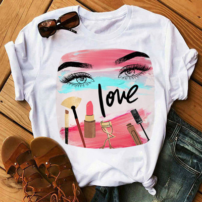 Λατρεύω το μακιγιάζ γυναικεία μπλουζάκια casual μόδας καλοκαιρινά στρογγυλά γυναικεία μπλουζάκια προσωπικότητα street γυναικεία μπλουζάκια