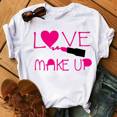 Λατρεύω το μακιγιάζ γυναικεία μπλουζάκια casual μόδας καλοκαιρινά στρογγυλά γυναικεία μπλουζάκια προσωπικότητα street γυναικεία μπλουζάκια