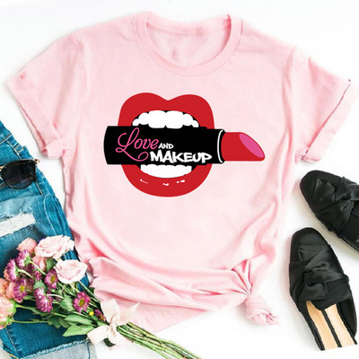 Λατρεύω το μακιγιάζ γυναικεία μπλουζάκια casual μόδας καλοκαιρινά στρογγυλά γυναικεία μπλουζάκια προσωπικότητα street γυναικεία μπλουζάκια