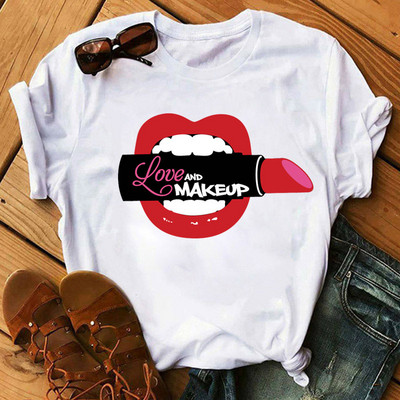 Λατρεύω το μακιγιάζ γυναικεία μπλουζάκια casual μόδας καλοκαιρινά στρογγυλά γυναικεία μπλουζάκια προσωπικότητα street γυναικεία μπλουζάκια