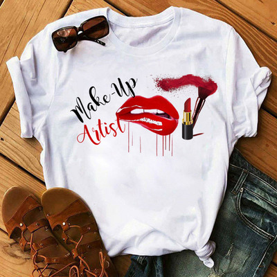 Λατρεύω το μακιγιάζ γυναικεία μπλουζάκια casual μόδας καλοκαιρινά στρογγυλά γυναικεία μπλουζάκια προσωπικότητα street γυναικεία μπλουζάκια