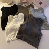 Majica bez rukava Ženske kratke majice Jednobojne osnove Skraćeni uski prsluk Ženski korejski stil Modni sportski top grudnjak Ljetna odjeća 2023.