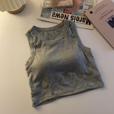 Majica bez rukava Ženske kratke majice Jednobojne osnove Skraćeni uski prsluk Ženski korejski stil Modni sportski top grudnjak Ljetna odjeća 2023.