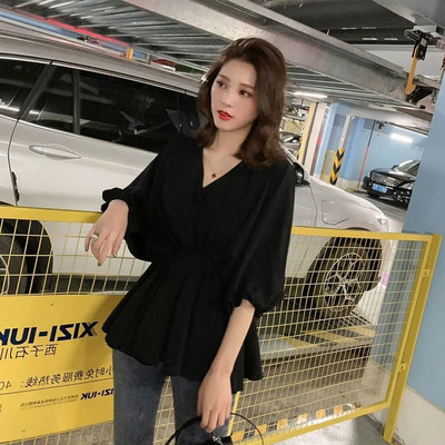 Bluze Ženske V-izrez Print Elegantne prozračne High Street korejske stilske definirane nabore u struku Košulje dugih rukava Ženske Novi dolazak