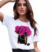 Nova bijela majica s vazom za parfeme Ženska ljetna ženska majica s kratkim rukavima s kratkim rukavima Ženska ženska majica s grafičkim motivima