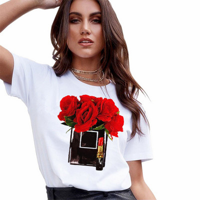 Nova bijela majica s vazom za parfeme Ženska ljetna ženska majica s kratkim rukavima s kratkim rukavima Ženska ženska majica s grafičkim motivima