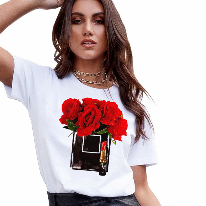 Nova bijela majica s vazom za parfeme Ženska ljetna ženska majica s kratkim rukavima s kratkim rukavima Ženska ženska majica s grafičkim motivima