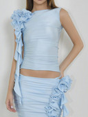 Ženske jednobojne majice bez rukava, seksi mrežaste, prozirne 3D cvjetne volane, prsluci bez rukava s okruglim izrezom, ljetne uske kratke majice Y2k