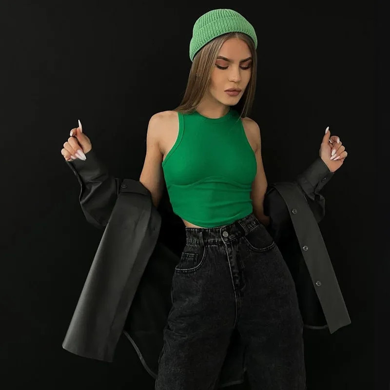 Ljeto 2022., seksi majica s kratkim rukavima, majica bez rukava, ženska majica bez rukava, uski plavi korzet Pletena majica bez rukava Y2K ženska odjeća emo