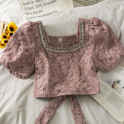 Blúzok Női Édes Gyengéd Minden egyezésű koreai stílusú Nyári Divatos Gyémántok Új dizájn Karcsú Kawaii Szabadidő Egyszerű Szexi Fiatalok Mujer