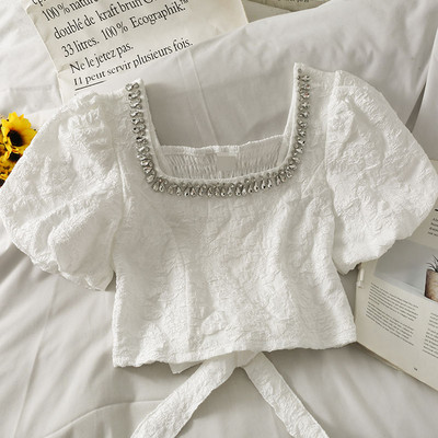Blúzok Női Édes Gyengéd Minden egyezésű koreai stílusú Nyári Divatos Gyémántok Új dizájn Karcsú Kawaii Szabadidő Egyszerű Szexi Fiatalok Mujer