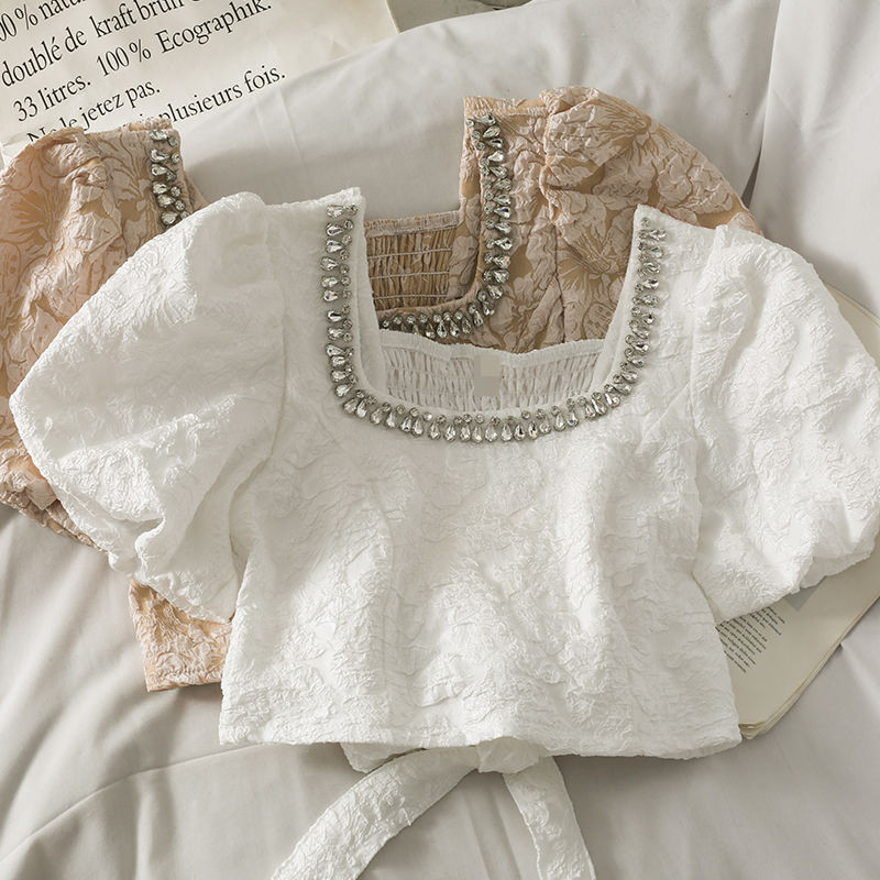 Blúzok Női Édes Gyengéd Minden egyezésű koreai stílusú Nyári Divatos Gyémántok Új dizájn Karcsú Kawaii Szabadidő Egyszerű Szexi Fiatalok Mujer