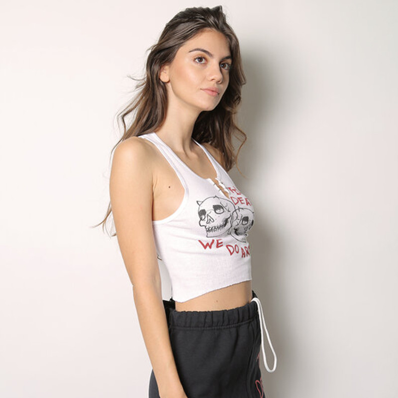 Modne bijele majice bez rukava za 2021. Ženske ljetne pletene seksi prsluke s modnim printom Skraćene majice Ženske košulje Harajuku