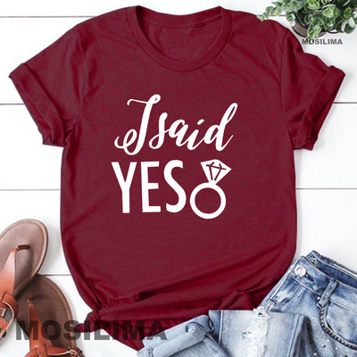 Aš pasakiau „Taip“ Mes pasakėme, kad vakarėlis Juokingas mergvakario marškinėliai Moteriški drabužiai Vestuviniai madingi marškinėliai 1PAC