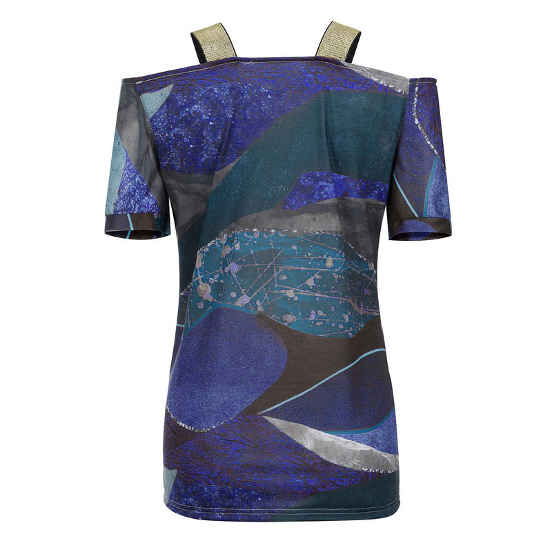 Ženska modna ležerna majica s V-izrezom i kratkim rukavima s printom, seksi majica s otvorenim ramenima Ljetna elegantna ženska špageti boemska majica za plažu