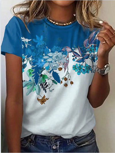 Jauns sieviešu vasaras T-krekls Harajuku Vintage Casual High Street T-krekls Sieviešu modes īsām piedurknēm ziedu T-krekls Sieviešu apģērbs