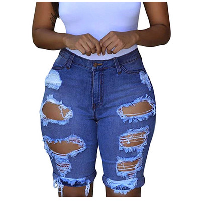 Denim Shorts Holes Ripped Jeans Ženske Elastic Destroyed Legging Short Pants Jeans Skinny Summer Short Femme Džinsy Plus Size 3XL