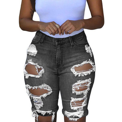 Denim Shorts Holes Ripped Jeans Ženske Elastic Destroyed Legging Short Pants Jeans Skinny Summer Short Femme Džinsy Plus Size 3XL