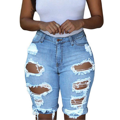 Denim Shorts Holes Ripped Jeans Ženske Elastic Destroyed Legging Short Pants Jeans Skinny Summer Short Femme Džinsy Plus Size 3XL