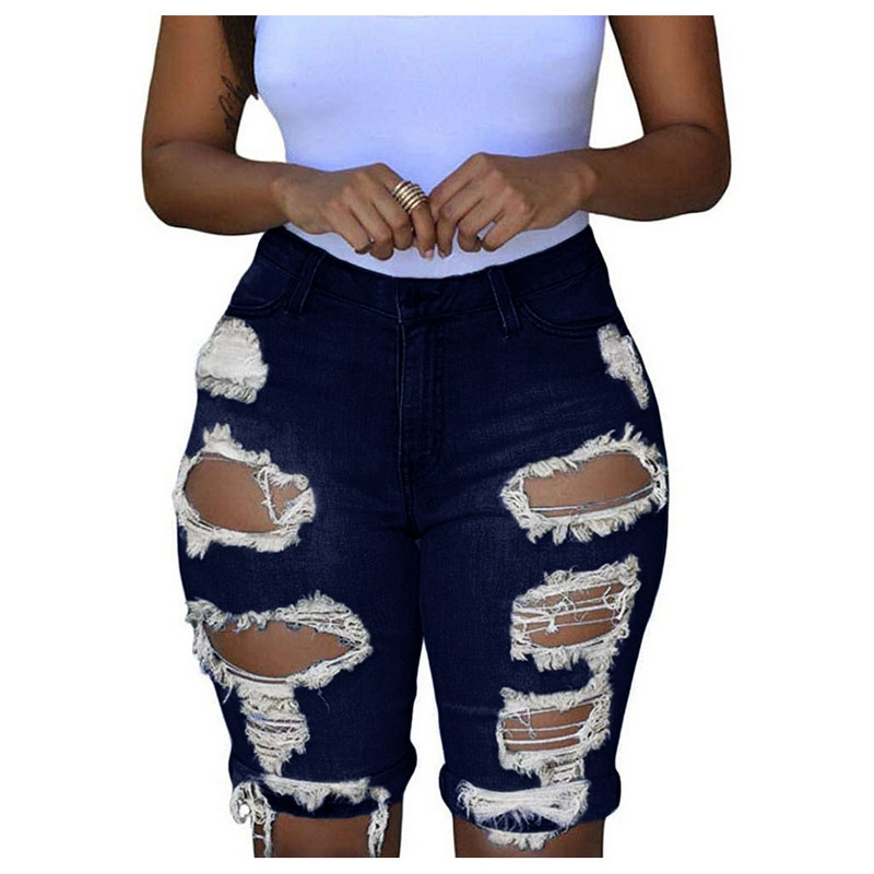 Denim Shorts Holes Ripped Jeans Ženske Elastic Destroyed Legging Short Pants Jeans Skinny Summer Short Femme Džinsy Plus Size 3XL