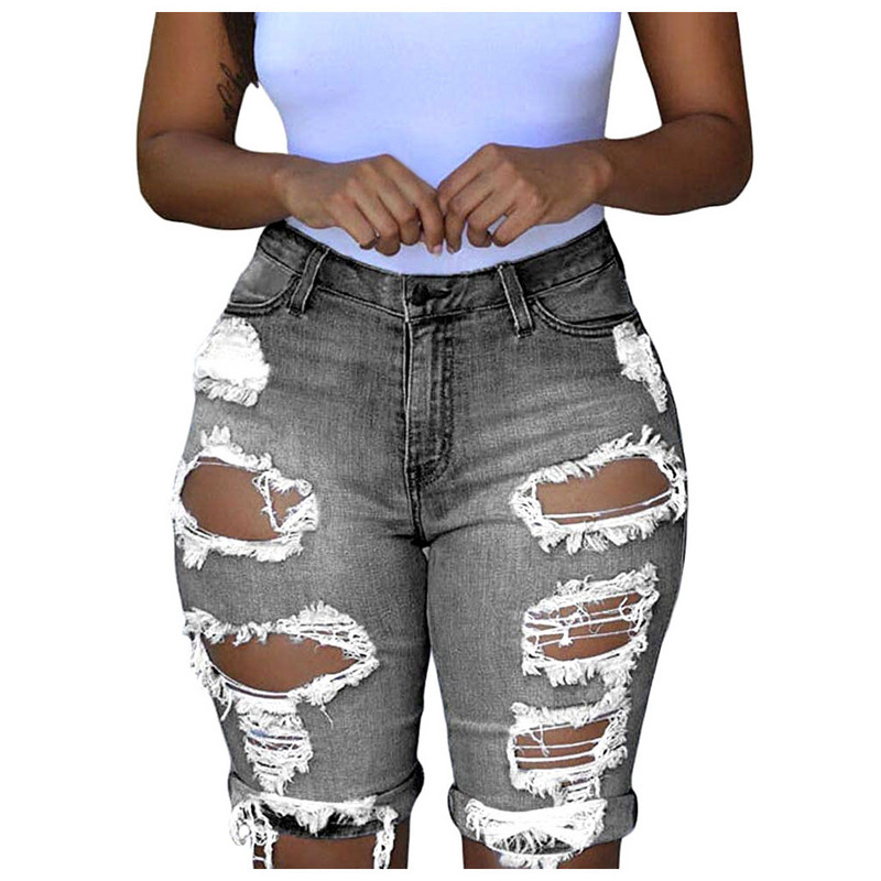 Denim Shorts Holes Ripped Jeans Ženske Elastic Destroyed Legging Short Pants Jeans Skinny Summer Short Femme Džinsy Plus Size 3XL