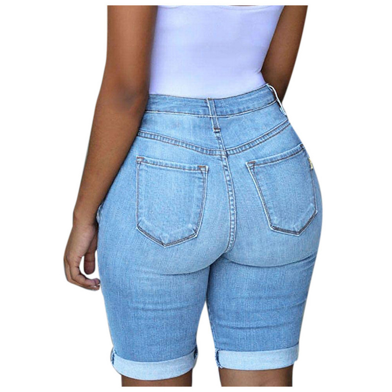 Denim Shorts Holes Ripped Jeans Ženske Elastic Destroyed Legging Short Pants Jeans Skinny Summer Short Femme Džinsy Plus Size 3XL
