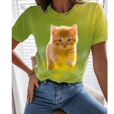 Moodne tüdrukute T-särk 3D armas kassi lühikeste varrukatega Kawaii Animal naiste hingavad Pärsia kassi särgid suvised 5xl vabaaja naiste topid