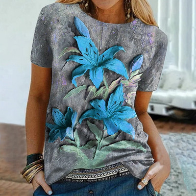 Boutique Rose Flower Graphic marškinėliai Fashion Trend Moteriški marškiniai trumpomis rankovėmis Kasdieniai laisvi marškinėliai su iškirpte Gatvės drabužiai Nemokamas pristatymas