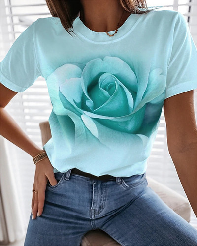 Boutique Rose Flower Graphic marškinėliai Fashion Trend Moteriški marškiniai trumpomis rankovėmis Kasdieniai laisvi marškinėliai su iškirpte Gatvės drabužiai Nemokamas pristatymas