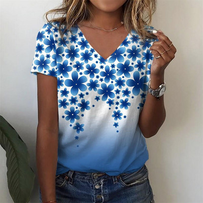 Ljetna, ležerna ženska majica s apstraktnim cvjetnim slikama, grafičkim printom s V izrezom, osnovni top, modni 3d print, prevelika široka odjeća