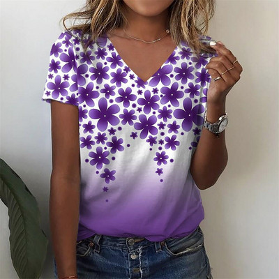 Ljetna, ležerna ženska majica s apstraktnim cvjetnim slikama, grafičkim printom s V izrezom, osnovni top, modni 3d print, prevelika široka odjeća