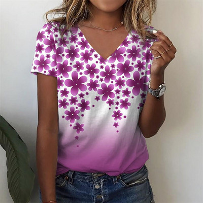 Ljetna, ležerna ženska majica s apstraktnim cvjetnim slikama, grafičkim printom s V izrezom, osnovni top, modni 3d print, prevelika široka odjeća