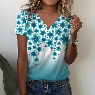 Ljetna, ležerna ženska majica s apstraktnim cvjetnim slikama, grafičkim printom s V izrezom, osnovni top, modni 3d print, prevelika široka odjeća