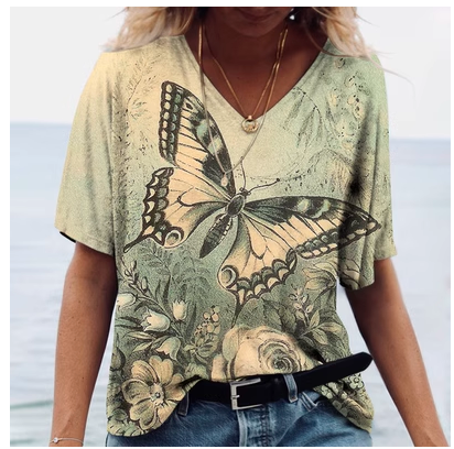 Ljetne vintage ženske majice kratkih rukava s printom leptira Ženske majice prekomjerne veličine Modna ležerna ženska bluza 2023.