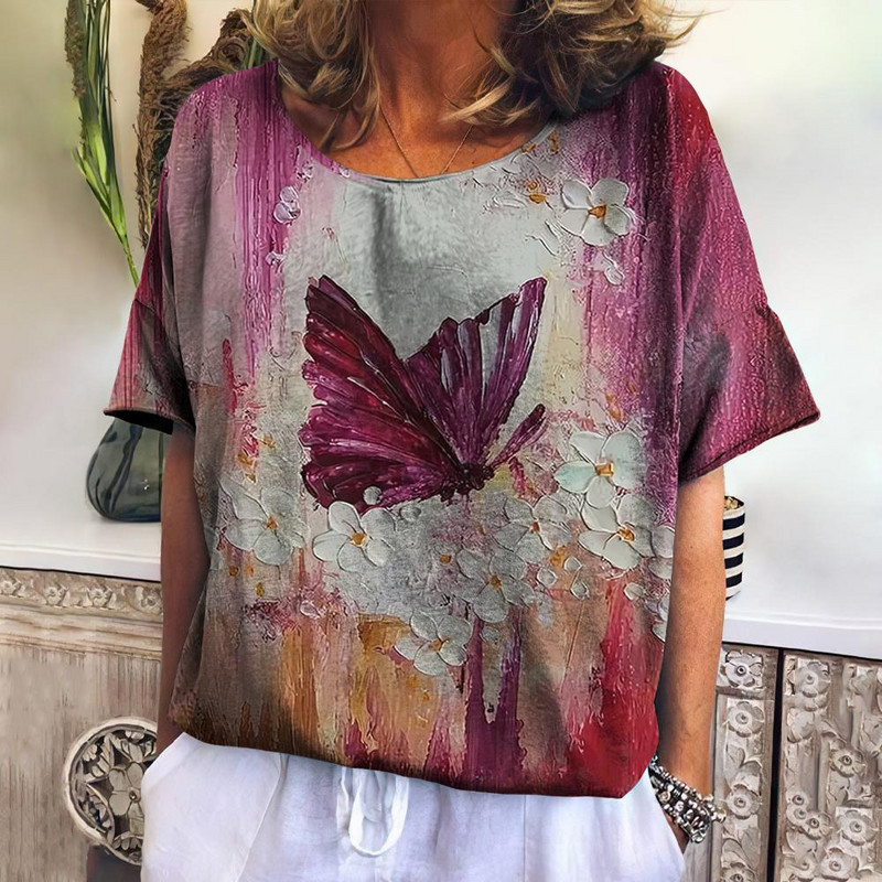 Ljetne vintage ženske majice kratkih rukava s printom leptira Ženske majice prekomjerne veličine Modna ležerna ženska bluza 2023.