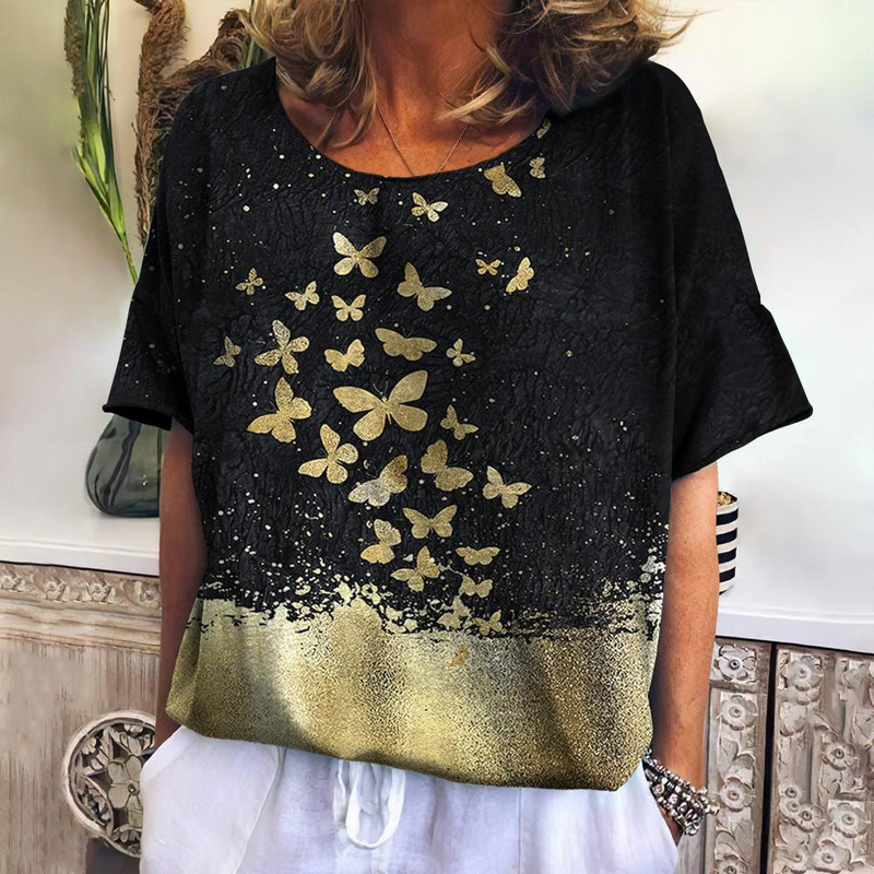 Ljetne vintage ženske majice kratkih rukava s printom leptira Ženske majice prekomjerne veličine Modna ležerna ženska bluza 2023.