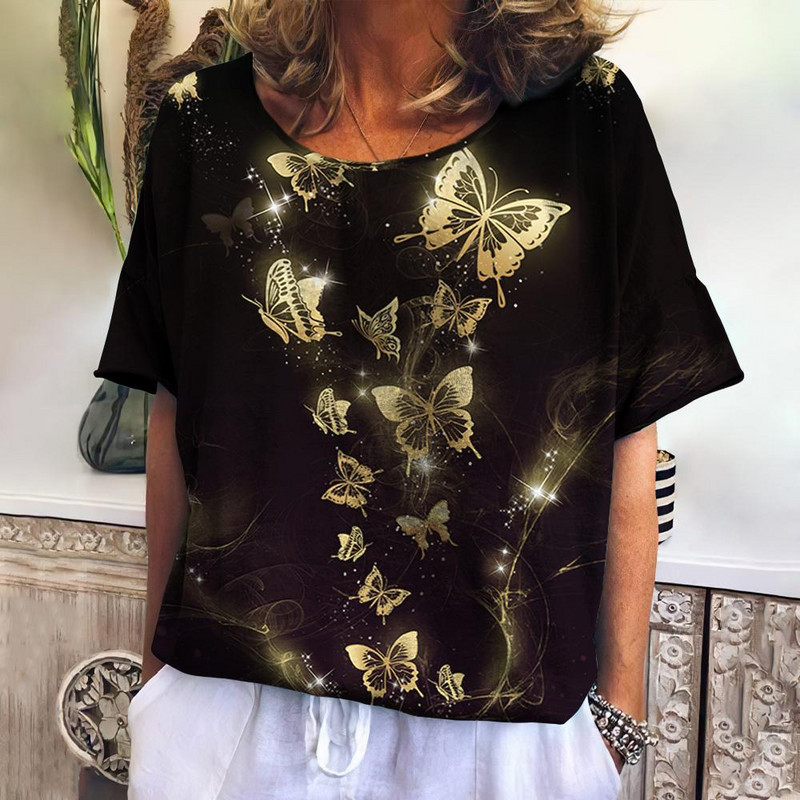 Ljetne vintage ženske majice kratkih rukava s printom leptira Ženske majice prekomjerne veličine Modna ležerna ženska bluza 2023.