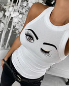 Topovi Ženska trendi modna ljetna grunge odjeća za 2022. Ispis bijelih trepavica Ležerna dnevna ženska majica bez rukava Ženska odjeća