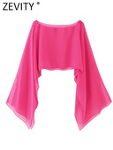 Zevity Ženska modna jednobojna prozirna krema za sunčanje, kratka bluza od šifona, ženska košulja s plaštom Blusas Chic kratke majice LS3925