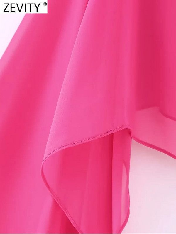 Zevity Ženska modna jednobojna prozirna krema za sunčanje, kratka bluza od šifona, ženska košulja s plaštom Blusas Chic kratke majice LS3925