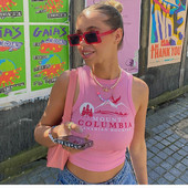 Rebrasta majica bez rukava Ženska ružičasta Ljeto 2022. Ležerna kratka vesta za fitness Boje slatkih boja Y2K Seksi pletena ženska majica s otvorenim ramenima Seksi skraćena majica