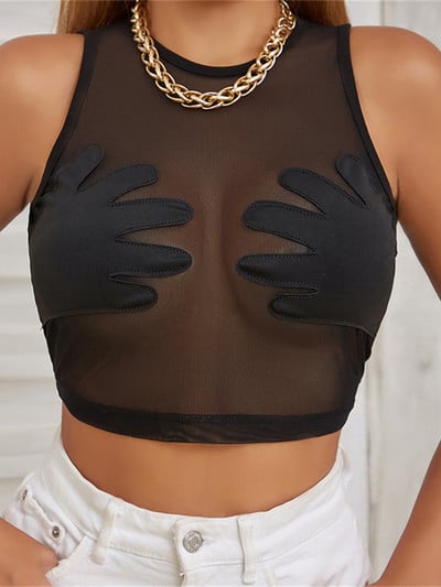 FQLWL Summer Sexy y2k Bodycon Patchwork Μαύρο μπλουζάκι Γυναικείο O λαιμό Κορσέ Crop Γυναικεία μπλουζάκια από δίχτυ Balck Γυναικεία 2022