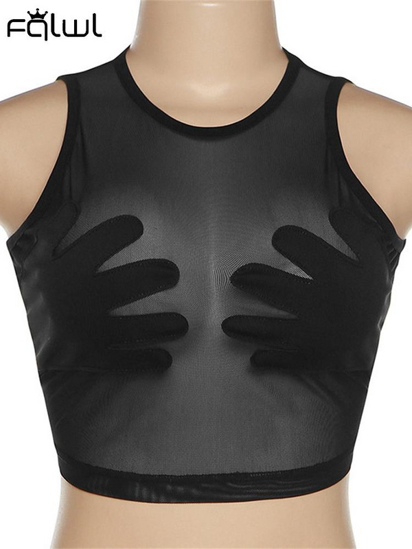 FQLWL Summer Sexy y2k Bodycon Patchwork Μαύρο μπλουζάκι Γυναικείο O λαιμό Κορσέ Crop Γυναικεία μπλουζάκια από δίχτυ Balck Γυναικεία 2022