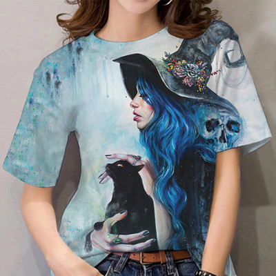 Naiste T-särk Witches Print Halloween Naljakas Kingitus T-särk Suvine Naiste Mood Vabaaja isikupära T-särgid Suuremõõdulised O kaelusega topid
