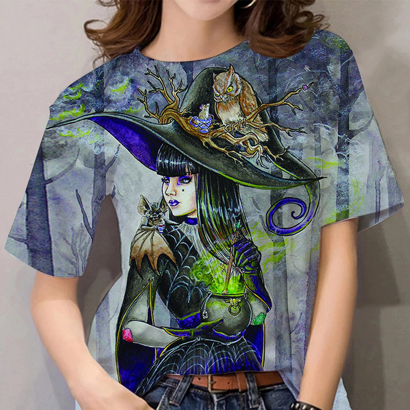 Naiste T-särk Witches Print Halloween Naljakas Kingitus T-särk Suvine Naiste Mood Vabaaja isikupära T-särgid Suuremõõdulised O kaelusega topid